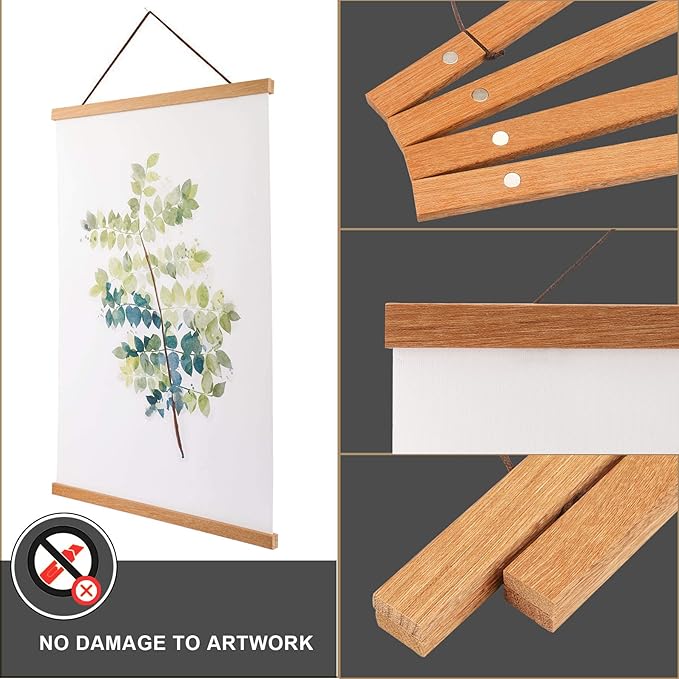 WITCOLOR 2 Pack Poster Hanger Frame, Teak Style 22inch Wide Magnetic Frame for Wall Decor Art Painting, Magnet Poster Hanger for Photos, Pictures, Prints, Maps, Scrolls and Canvas Artwork