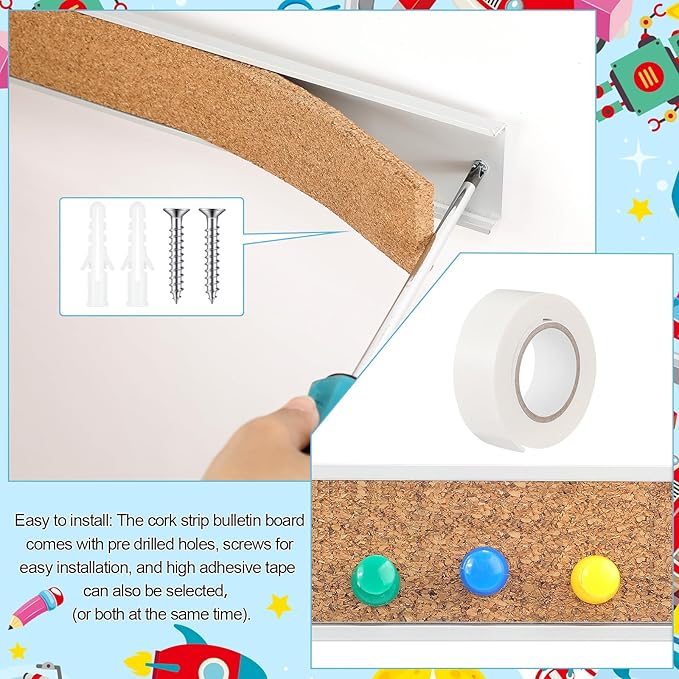 5 Pcs 72'' x 2" Cork Board Strip for Wall - Bulletin Bar Tack Board With Aluminum Trim - Brown Cork Strips for Classroom Office Walls Cubicle