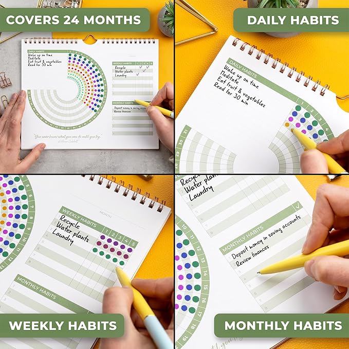 Clever Fox Habit Calendar Circle – 24-Month Inspirational Daily Habit Tracker with Colorful Pages – Routine & Goal Planner Journal (Black)