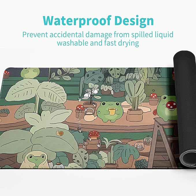 Green Bean Frog Mouse Pad Abstract Cute Frog Mouse Pad 31.5x11.8 Inch Kawaii Green Desk Decor Non-Slip Rubber Base Large Mousepad Stitched Edges Keyboard Mouse Mat Desk Pad for Office and Home