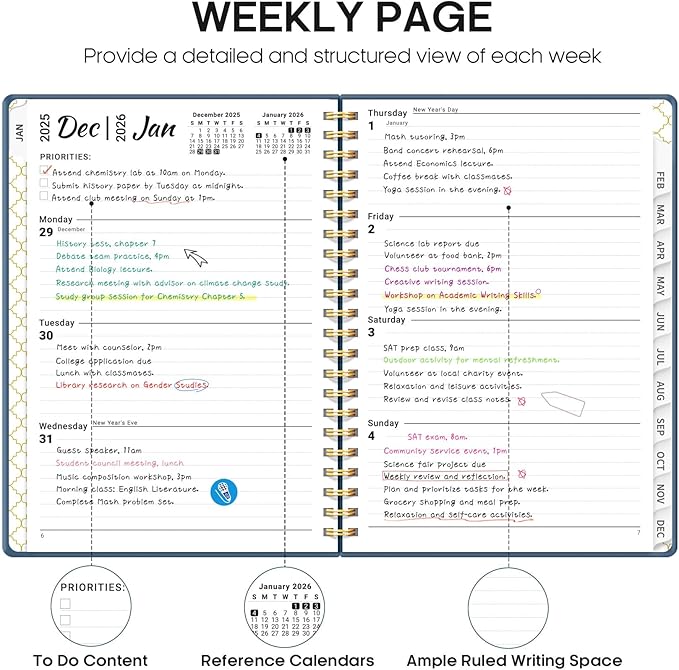 2026 Planner, Weekly and Monthly Calendar Planner, January 2026 - December 2026, Hardcover 2026 Calendar Book with Tabs For Women & Men, Inner Pocket, Spiral Bound, Perfect for Office Home School Supplies - A4 (8.5" x 11"), Navy
