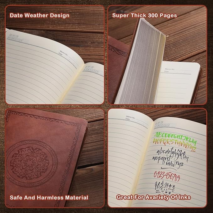 2026 Leather Vintage Journal Notebook,300 Pages,Leather Softcover Lined Journal Notebooks for Women Men,Notebook Journals for Writing Travel,Business,Office,7.1'' X 9.8''