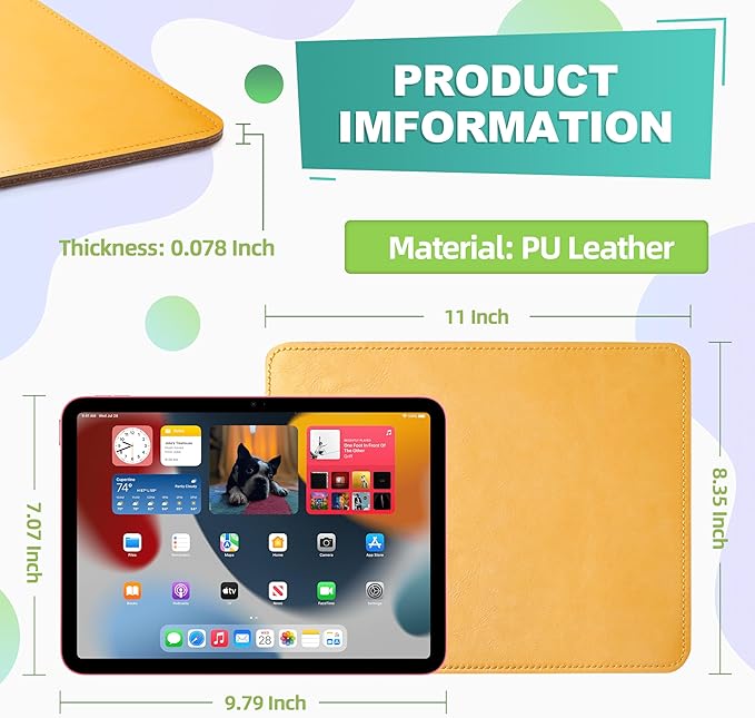 PU Leather Mouse Pad with Stitched Edge, Micro-Fiber Base, Non-Slip Waterproof, 8x11Inch (Light Yellow)