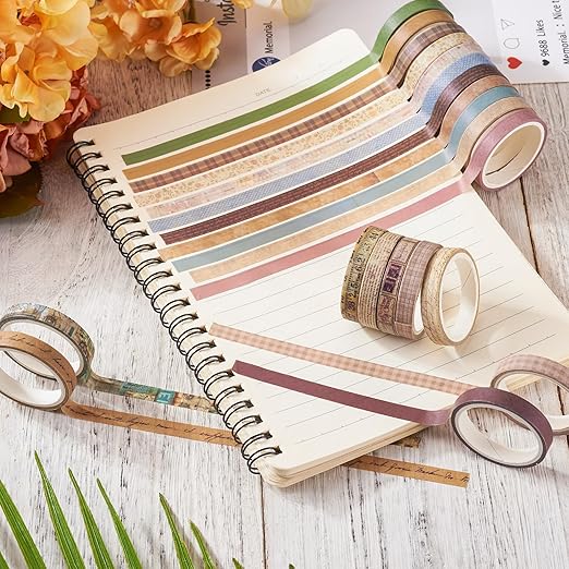 20 Rolls Scrapbook Tape 7 mm Cute Decorative Tape Set Floral Tape Pack Aesthetic Vintage Colored Tape Rolls Stickers for Crafts DIY Scrapbook Bible Study Journaling Planner Supplies