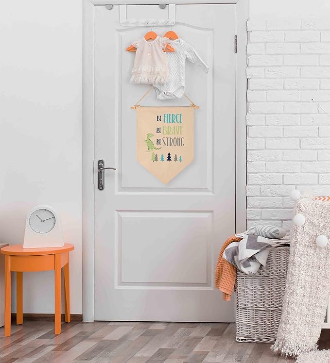 Be Fierce Be Brave Be Strong -Canvas Hanging Flag Banner Wall Sign Decor Gift for Baby Kids Boy Nursery Teen Room Front Door - Dinosaur, Woodland, Forest, Tree