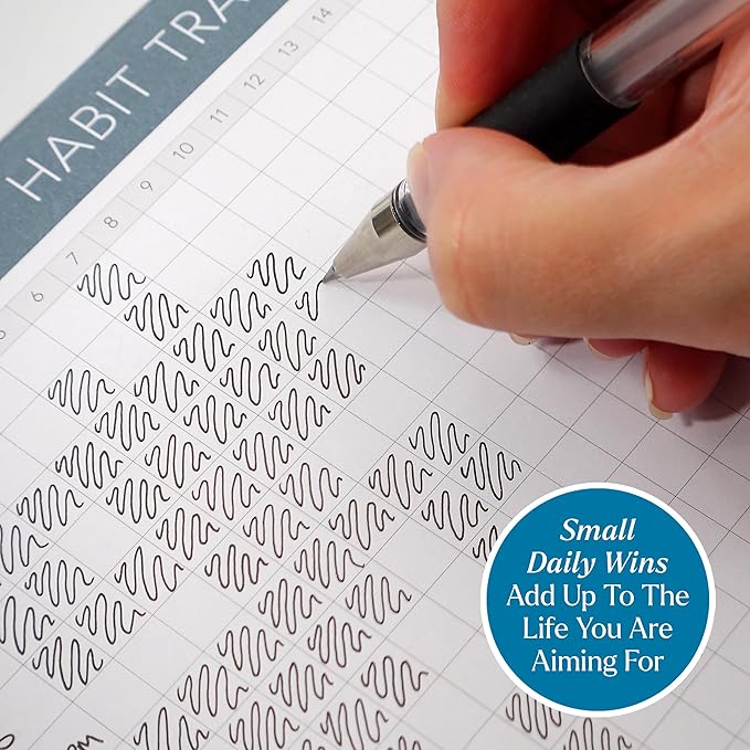 Habit Tracker Hero Desk Pad by Clear Mind Concepts® – 24 Monthly Undated Tear-Off Sheets - 160gsm Thick Paper - Includes Daily & Weekly Sections - A4 Size (Grey Blue, A4 Landscape)