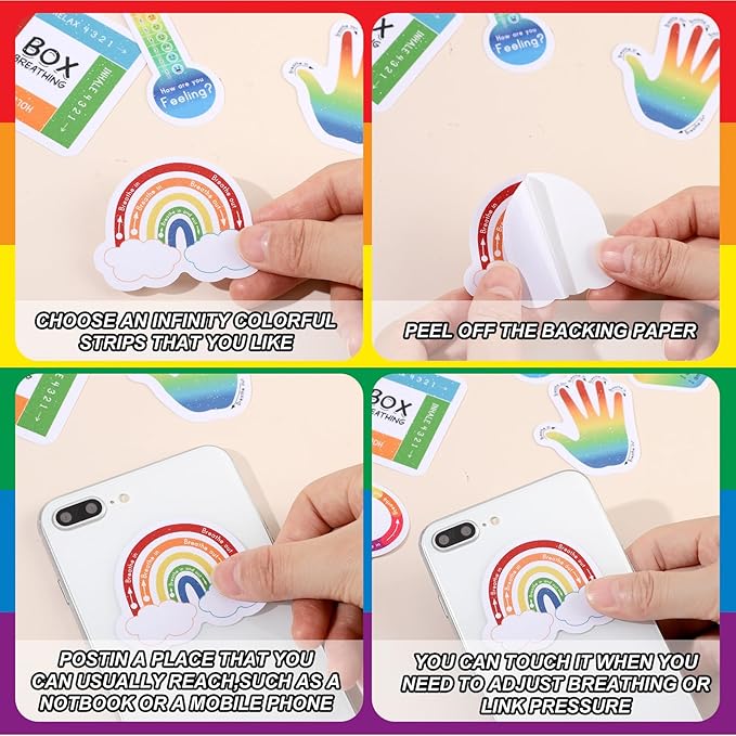 Crtiin 100 Pcs Sensory Strips Anxiety Calm Mindfulness Stickers Fidget Stress Breathing Sensory Sticker Different Textures Rough Tactile Tape for Mental Health Adults Desk Anxiety Relief(Elegant)