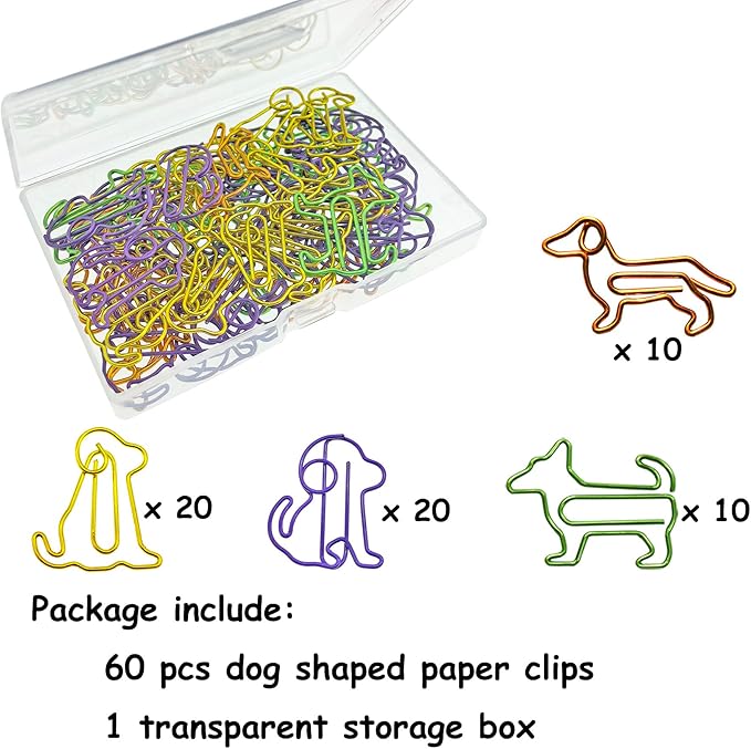Cute Paper Clips Dog Shaped Decorative Bookmark Clips, Funny Gifts for Dog Lovers Coworkers Women, 60 PCS