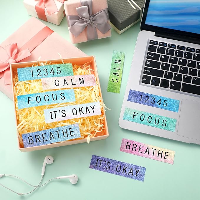 Crtiin 80 Pcs Anxiety Sensory Stickers with Inspirational Quotes Calm Textured Relief Mental Health Stickers Office Adhesive Sensory Tape Anti Stress for Adults(Bright)