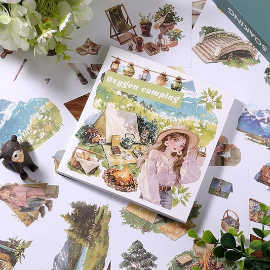 50 Sheets Outdoor Scrapbooking Camping Stickers 200 Pre-Cut Washi Stickers Camping Sticker Scrapbook Supplies Collage Decorative DIY Arts Craft Making