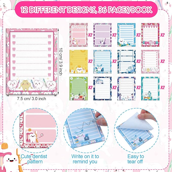 Eaasty 48 Pcs Dental Notepads and Ballpoint Pens with Ribbon Bulk Dental Assistant Thank You Appreciation Gifts for Hygienist Coworkers Doctor Nurse Clinic School Office Party Favor