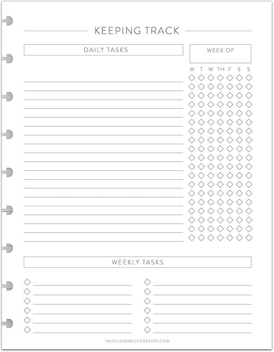 BetterNote Keeping Track Refill Pages for Discbound Notebook, Habit Tracker, Fits Disc TUL, Daily Weekly To Do, Happy Planner, ARC, Levenger Circa, Talia (Classic- 12 months, 9-Disc, 7"x9.25")
