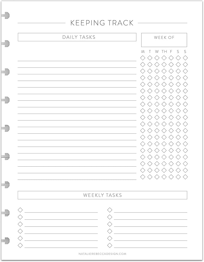 BetterNote Keeping Track Refill Pages for Discbound Notebook, Habit Tracker, Fits Disc TUL, Daily Weekly To Do, Happy Planner, ARC, Levenger Circa, Talia (Classic- 6 month, 9-Disc, 7"x9.25")