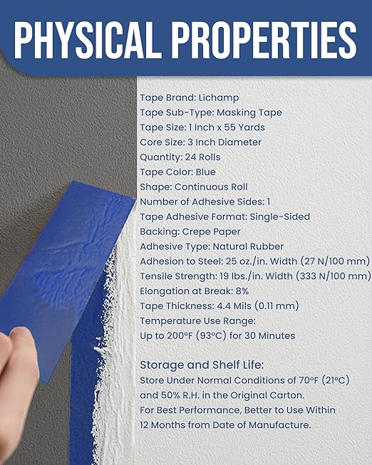 Lichamp 24-Piece Blue Painters Tape 1 inch, Blue Masking Tape Bulk Multi Pack, 1 inch x 55 Yards x 24 Rolls (1320 Total Yards)