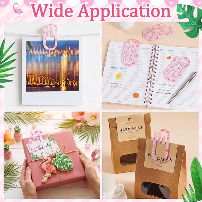 Tinlade 12 Pcs Flamingos Jumbo Acrylic Paper Clips 4 x 2 Inch Large Cute Pink Paperclips for Teachers Students Classroom Office Bookmark Gift Desk Home Accessories Book Lovers