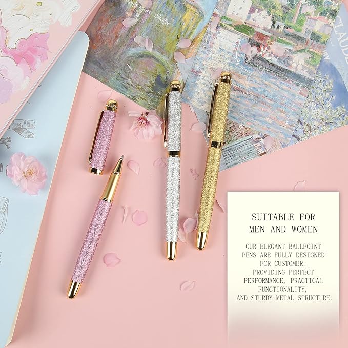 Rollerball Liquid Ink Pens,Best Luxury Ball Pen Gift Set for Men and Women,Black Ink Fancy Pen Refillable for Executive Office,Professional,pretty pens,cool pens,Nice cute Designer Pens(Black)