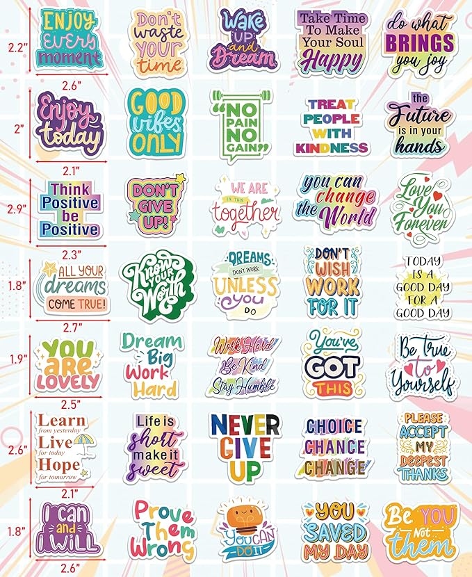 300 PCS Motivational & Positive Affirmation Sticker Pack – Inspirational Vinyl Quote Stickers for Teens, Adults & Teachers | Waterproof Decals for Water Bottles, Laptops, Journals & Scrapbooks