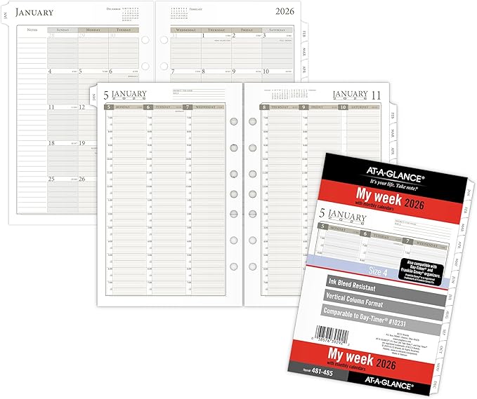 AT-A-GLANCE 2026 Planner Refill, Weekly & Monthly, 5.5" x 8.5", Desk Size 4, Column Style, Loose-Leaf (481-485-26)