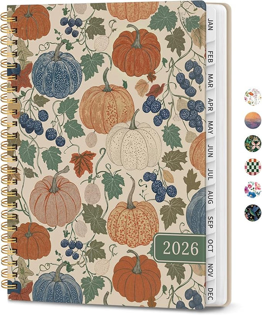 2026 Planner, Weekly and Monthly Calendar Planner for Women, Jan 2026 - Dec 2026, Hardcover Planning Agenda book with Tabs, Spiral Bound, Inner Pocket, Perfect for School Office Supplies, 6.3" x 8.5" - Pumpkin Patch