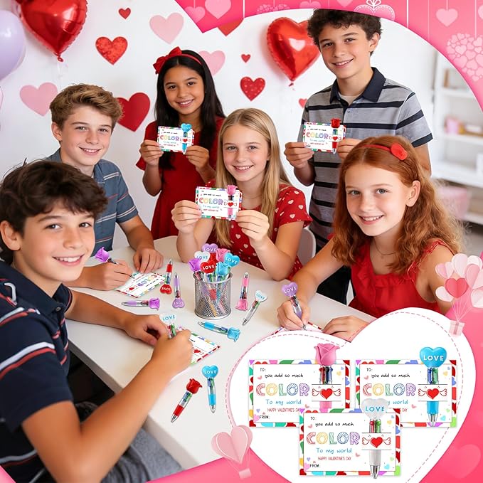CZWZ 30Pcs Mini Multicolor Pen in One 4-in-1 Cute Pens Bulk for Kids, Ballpoint Pens for Birthdays and Children's Parties, Fun Pens Gifts Assorted Ink Kawaii Pen(Heart and Flower)