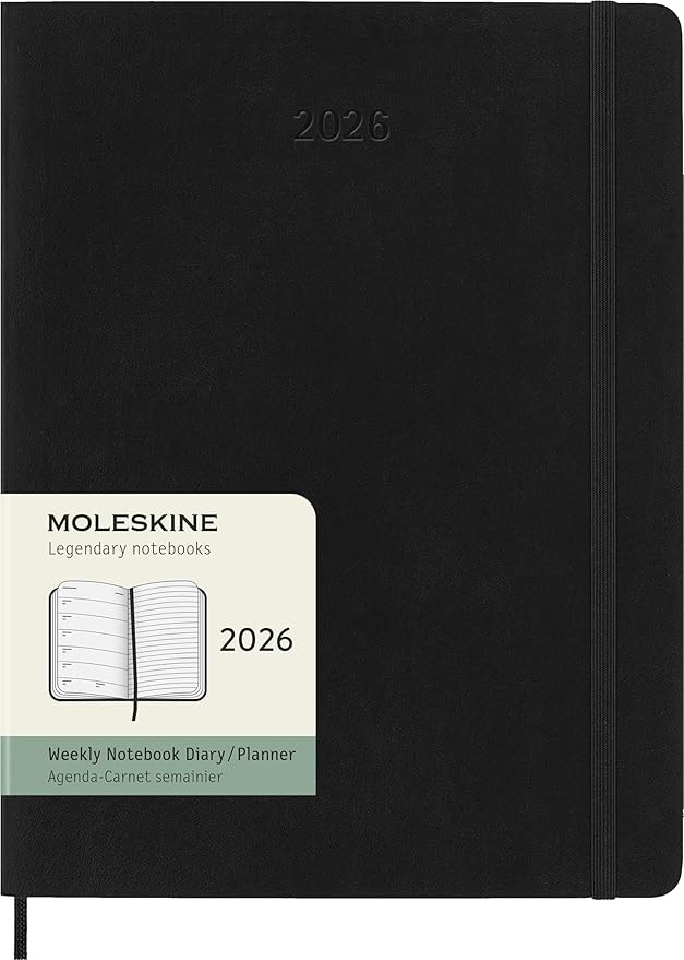Moleskine Classic 12 Month 2026 Weekly Planner, Soft Cover, XL (7.5" x 9.75"), Black, 144 pages