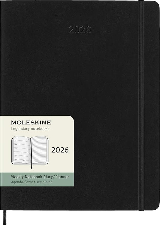 Moleskine Classic 12 Month 2026 Weekly Planner, Soft Cover, XL (7.5" x 9.75"), Black, 144 pages
