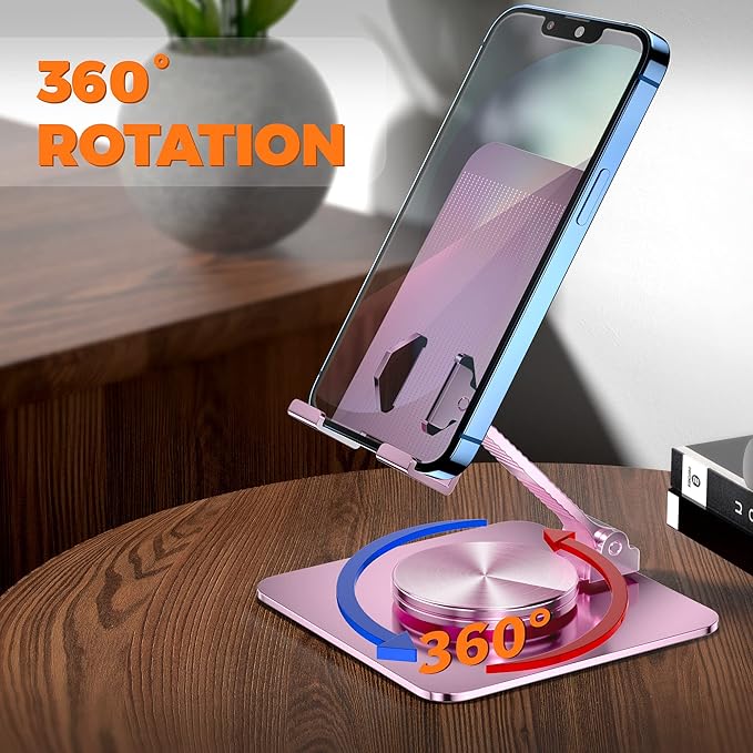 360 Rotatable Foldable Phone Stand for Desk,Fully Adjustable Desktop Phone Holder Cradle Dock Compatible with iPhone 17 16 15 14 13 12 11 Pro Max,Tablets,All Phones(Pink)