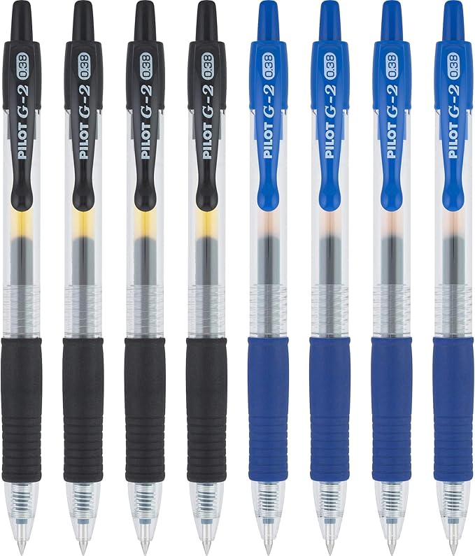 Pilot, G2 Premium Gel Roller Pens, Ultra Fine Point Gel Pens 0.38 mm, Pack of 8, Black & Blue