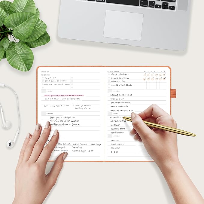 And Per Se Undated Planner – A5 Leather Hardcover Weekly & Monthly Goal Planner for 72 Weeks (1.5 Years) – with Goal & Habit Tracker (Pumpkin Orange)