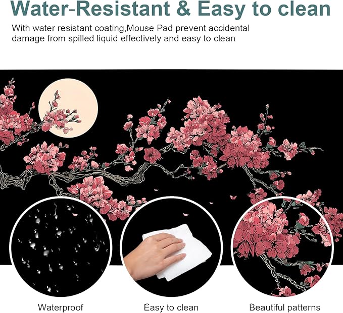 Cherry Blossom Extended Gaming Mouse Pad 35.4 x 15.7 Inch – Japanese-Inspired Desk Mat for Gaming, Office Work, and Study, with Non-Slip Rubber Base