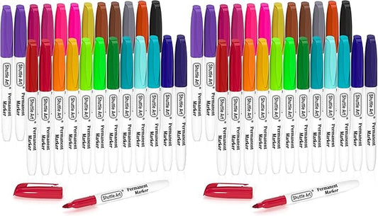Shuttle Art Permanent Markers, 24 Colors Fine Point Assorted Colors Permanent Marker Set, Works on Plastic,Wood,Stone,Metal and Glass for Doodling, Coloring, Marking (Pack of 2)