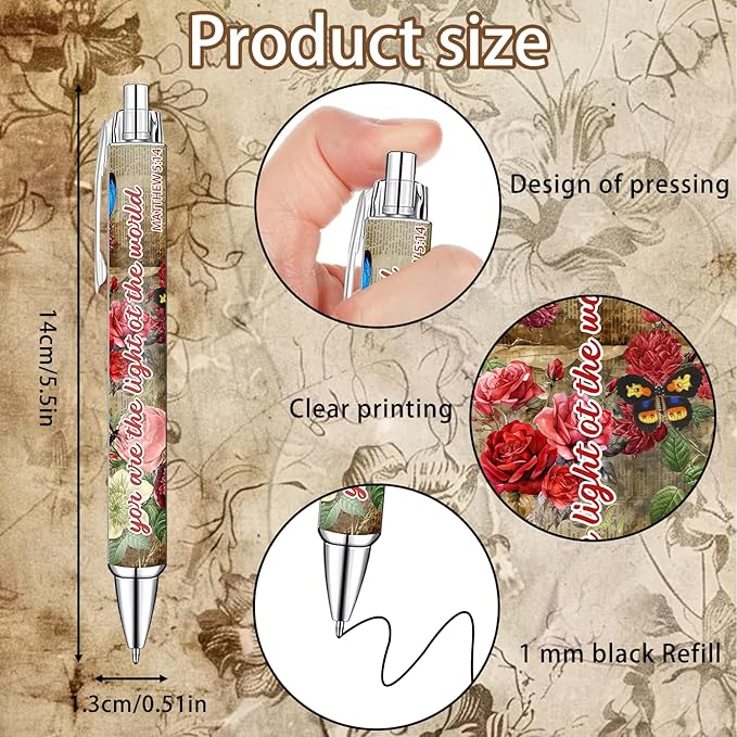 Idealmuzik Employee Appreciation Ballpoint Pens, 10 Pack – Vintage Butterfly Pens with Uplifting Bible Quotes – Smooth Writing Pens for Office, Team Gifts, Staff Recognition, and Daily Use