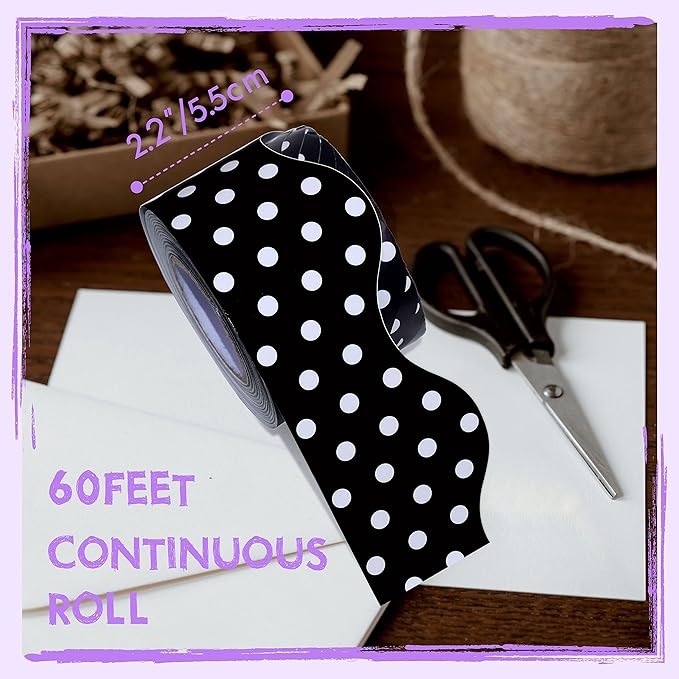 60 Feet Bulletin Board Borders, Scalloped Rolled Border Trim Decoration Bulletin Boards, Walls, Desks, Windows, Doors for School, Classroom & Offices