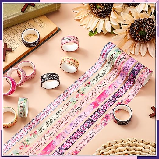 Janlaugh 24 Rolls Christian Washi Tape Gifts Bulk Religious Inspirational Scripture Supplies Bible Verse Washi Tape for Bible Journaling Study Crafting Spring Valentine's Day DIY Gifts