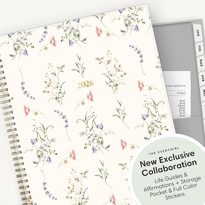 Blue Sky The Everygirl 2026 Weekly and Monthly Planner Calendar, January 2026 - December 2026, 8.5" x 11", Flexible Cover, Durable Twin Wire Binding, Storage Pocket, Includes Stickers, Marisa