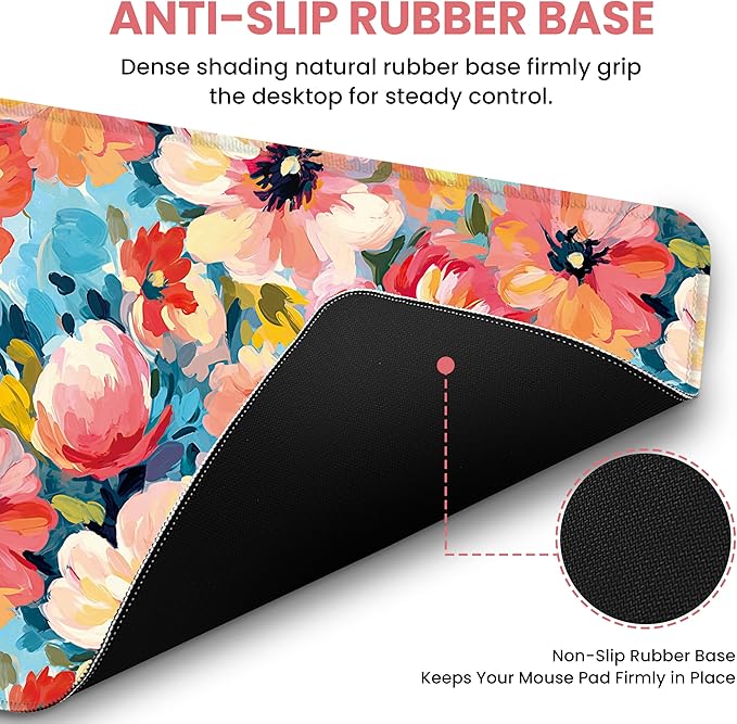 Large Mouse Pad for Desktop, Cute Desk Mat Pad Protector for Work & Gaming, Aesthetic Pretty Anti-Slip Laptop Blotter Cover for Office School Home Supplies, Pastel Garden, 35.4" x 15.7"