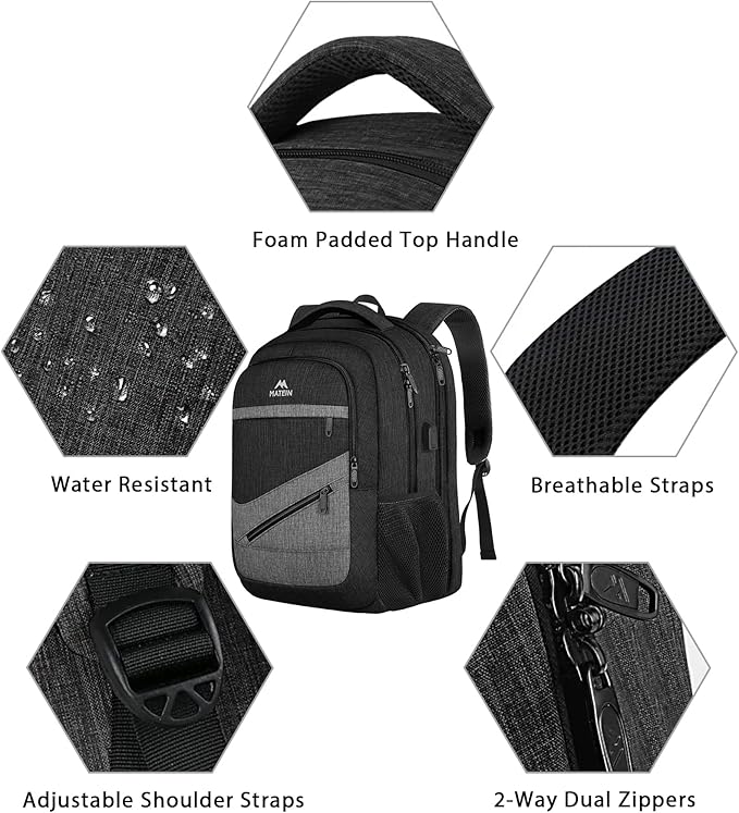 MATEIN Extra Large 50 L Travel Laptop Backpack, Water Resistant Work Computer Backpack with USB Charging Port, TSA Friendly Business Daypack with Multiple Organizer Pockets for Men, Black Grey