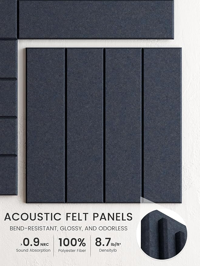 Bumusty Large Cork Board Alternative-36 x 24" Felt Bulletin Board Tiles, with 30 Pushpins, 40 Adhesive Tabs, 6-Pack Slat Wall Paneling, Cork Boards for Office Push Pin Board-Deep Charcoal Blue