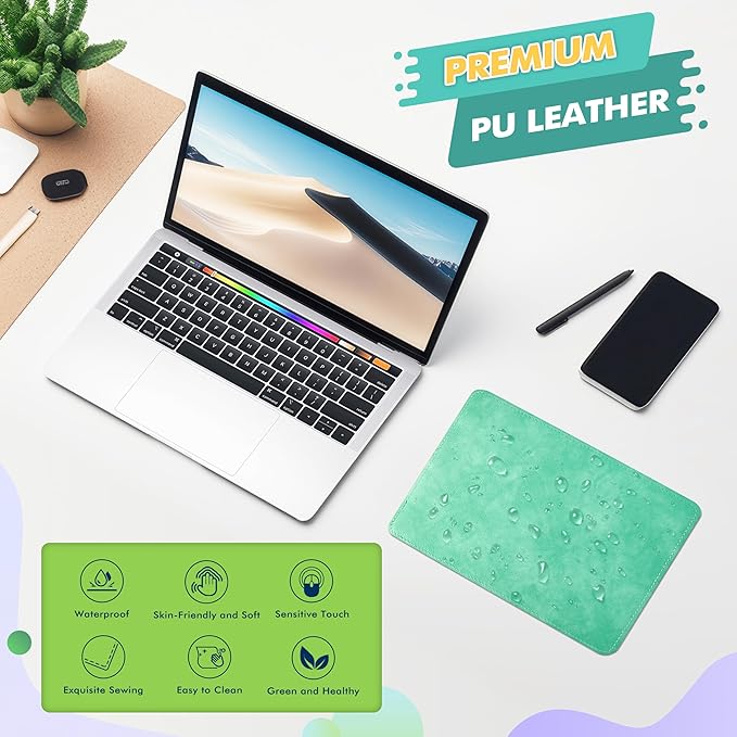 PU Leather Mouse Pad with Stitched Edge, Micro-Fiber Base, Non-Slip Waterproof, 8x11Inch (Mint Green)