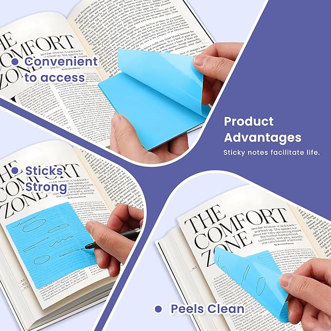 3x3 Inches Sticky Notes Variety Pack, 18 Pads Self Stick Notes, 50 Sheets/Pad, Included 8 Blank Pads, 6 Lined Pads and 4 Transparent Sticky Notes, 900 Total Sheets