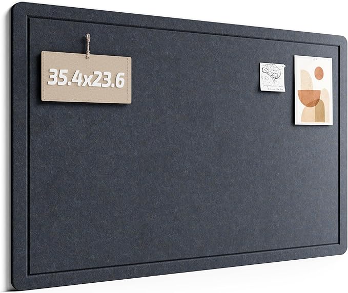 Fluxynara Bulletin Board,35.4" x 23.6" Cork Board Alternative with 12 Safe Removable Adhesive Tabs, Foldable Felt Pin Board for Home Office, Classroom, Bedroom,Entryway for Walls— Navy Blue