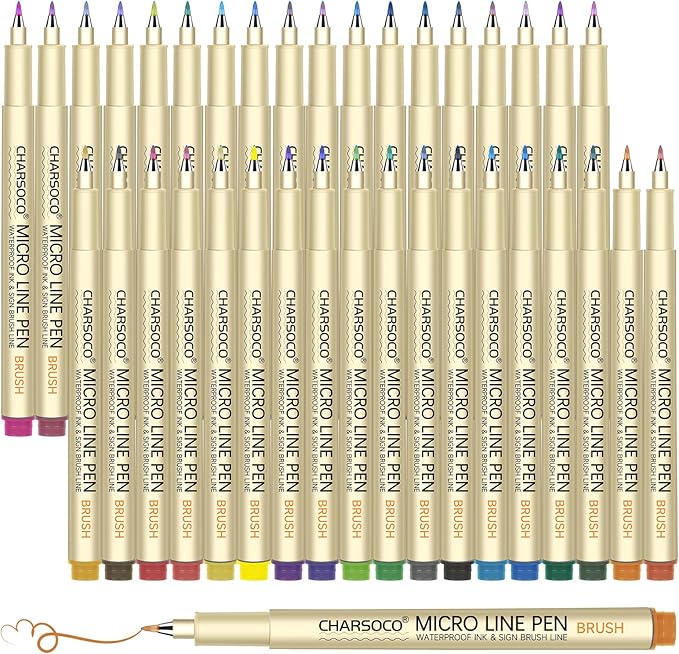Arts Sign Brush Pen, Felt Tip Water Based Ink with 36 Colors, for Journaling, Lettering, Calligraphy, Technical Drawing and Scrapbooking