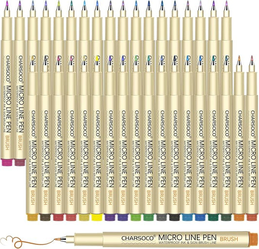 Arts Sign Brush Pen, Felt Tip Water Based Ink with 36 Colors, for Journaling, Lettering, Calligraphy, Technical Drawing and Scrapbooking