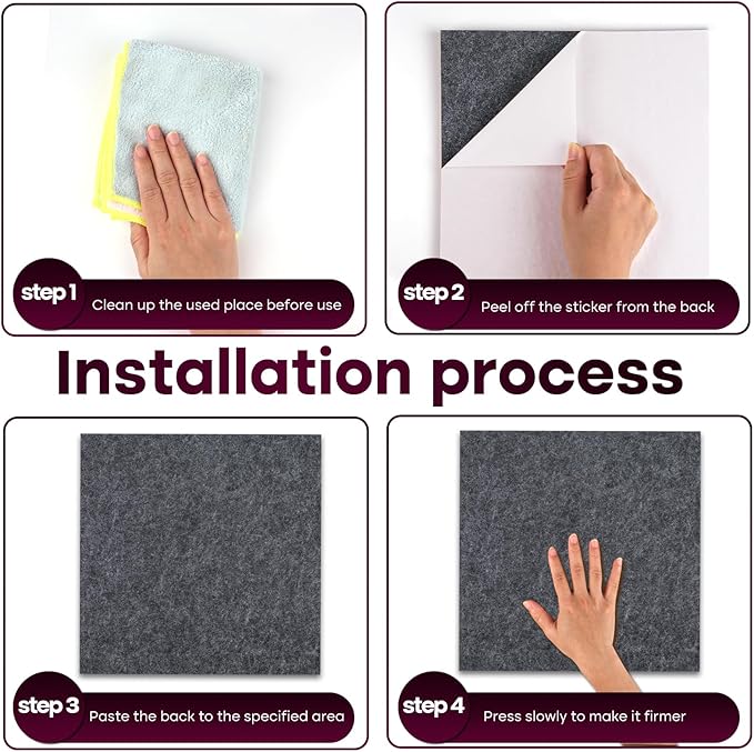 Felt Cork Board Tiles 6 Pack Grey Bulletin Boards 12"x12" - 1/2" Thick Corkboards for Wall Bulletin Board Self Adhesive with 100 Push Pins for Wall School Home Office