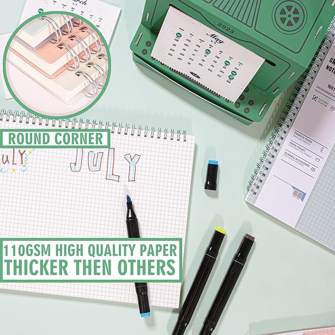 3 Pack Graph Notebook, 8.5 x 11 Inches Spiral Notebooks for Work, School and Journal with 110 GSM Graph Paper, Large Notebook with 80 Sheets/160 Pages, Hardcover Grid Paper Notebook