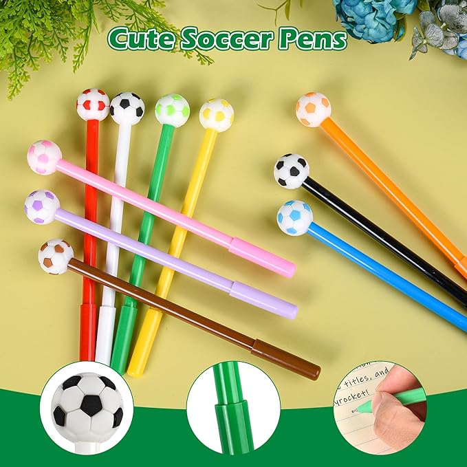 LiYiQ 50 Pcs Soccer Party Favor Cartoon Cute Fun Pens for Kids Kawaii Soccer Shape Gel Black Ink Pen Cute Soccer Pens for School Office Home Student Kids Present