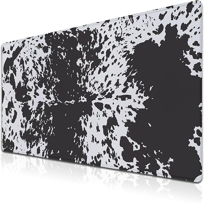 Big Mouse Pads Black Gaming Mousepad Computer Desk Mat Cute Desk Mat Non-Slip Rubber Base Waterproof with Stitched Edges 35.4 X 15.7 for Game Office, Horse Hide Animal Print