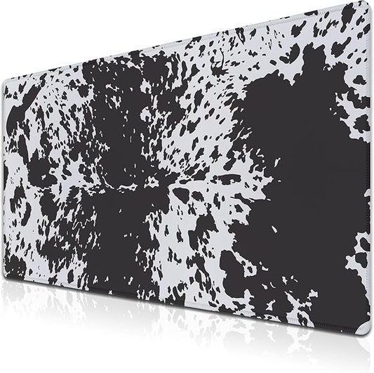 Big Mouse Pads Black Gaming Mousepad Computer Desk Mat Cute Desk Mat Non-Slip Rubber Base Waterproof with Stitched Edges 35.4 X 15.7 for Game Office, Horse Hide Animal Print