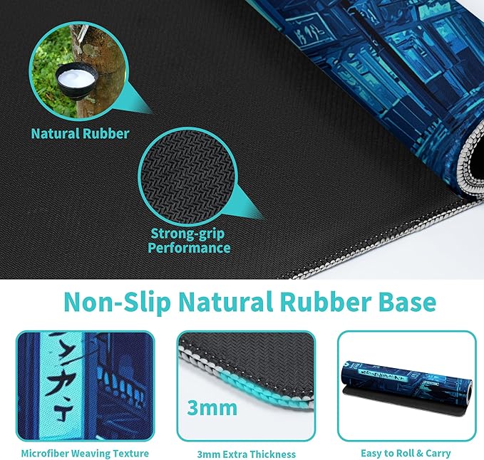 Japanese Gaming Mouse Pad Large Desk Mat Extended Keyboard Streets Mouse Pad Anime Mousepad with Non-Slip Base and Stitched Edge Mouse Mat Desk Pad 31.5 x 11.8 Mouse Pads for Desk Home Office Gaming