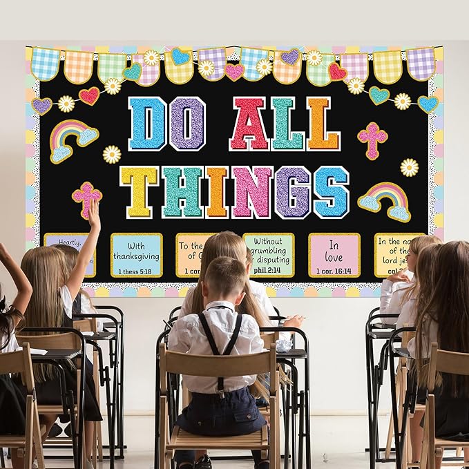 Christian Bulletin Board Decorations Jesus DO All Thing Classroom Bulletin Board Set Religious Motivational Paper Cutouts for Pastel Bible Classroom School Office Home Wall Party Decor Supplies